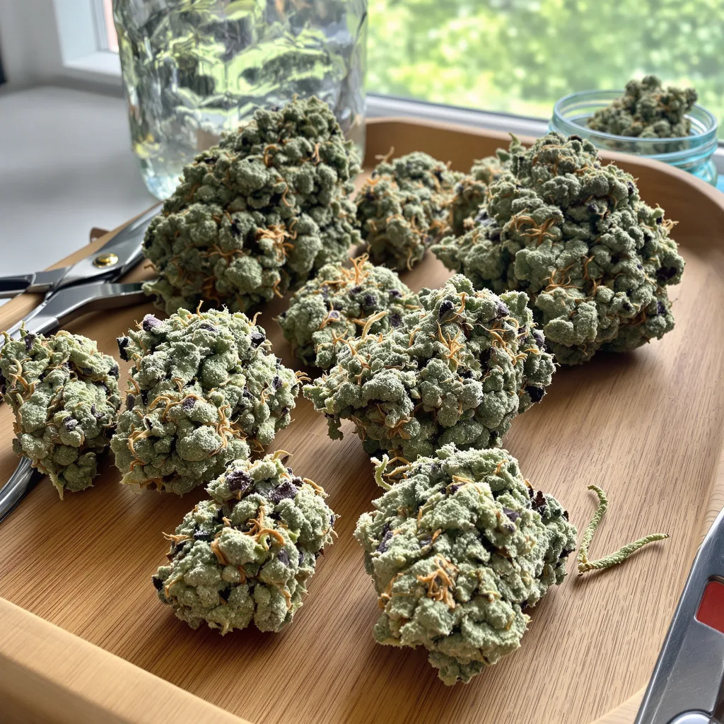 24k Gold 43% indica / 57% sativa flower with visible trichomes