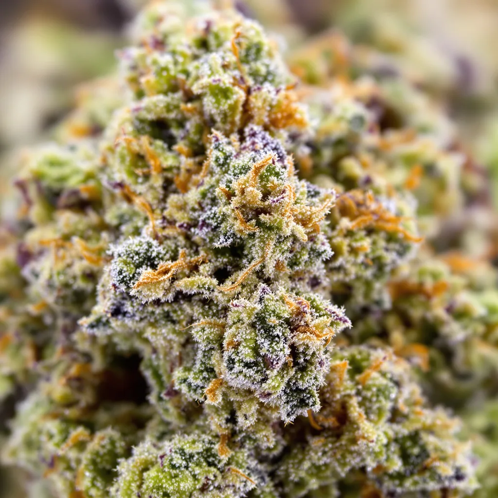 24k Gold cannabis bud close-up showing balanced bud structure with frosted trichomes