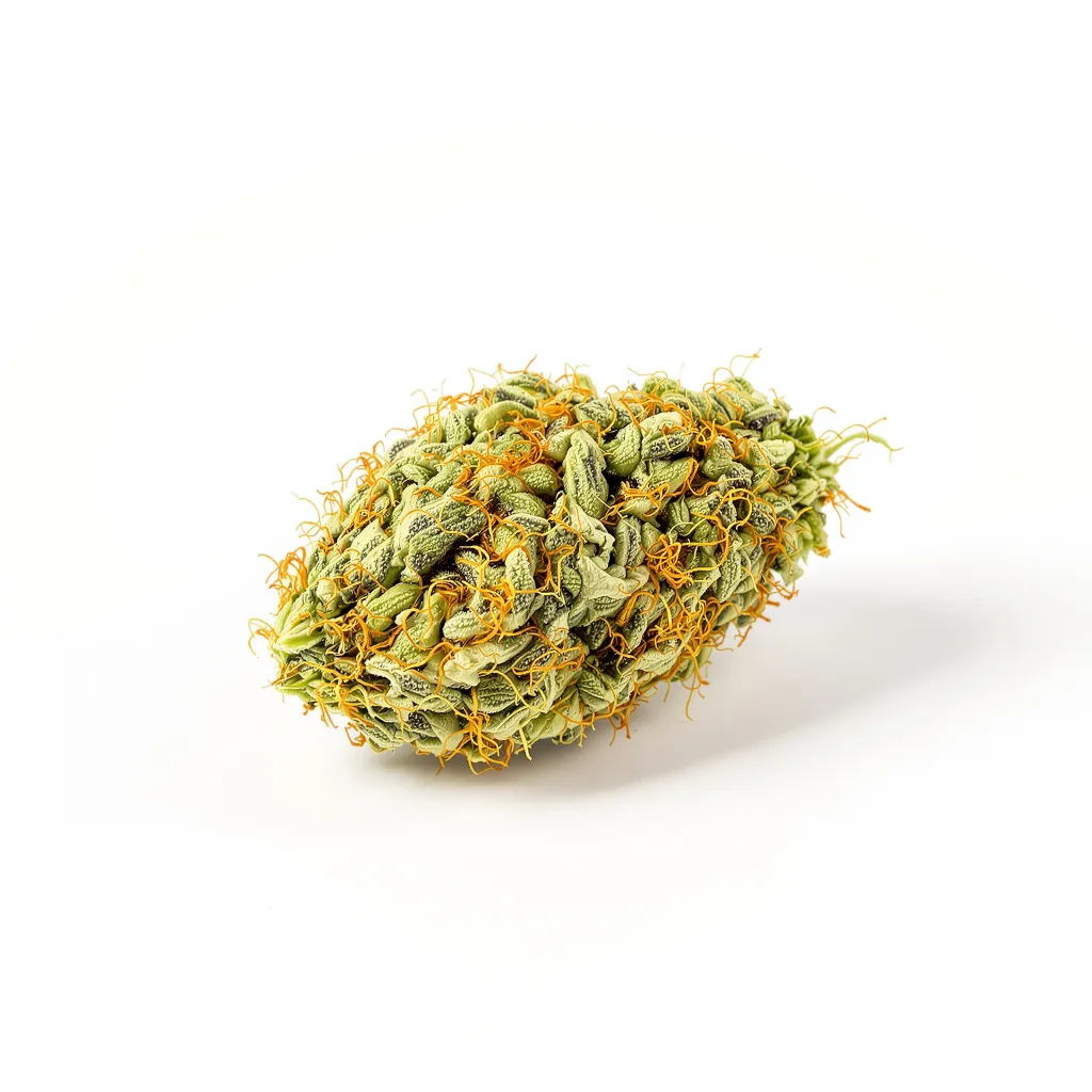 Agent Tangie 11% indica / 89% sativa flower with visible trichomes