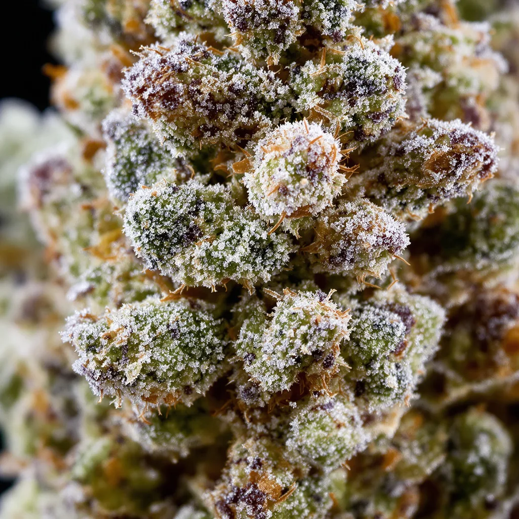 Alaska Thunderfuck cannabis bud close-up showing balanced bud structure with frosted trichomes