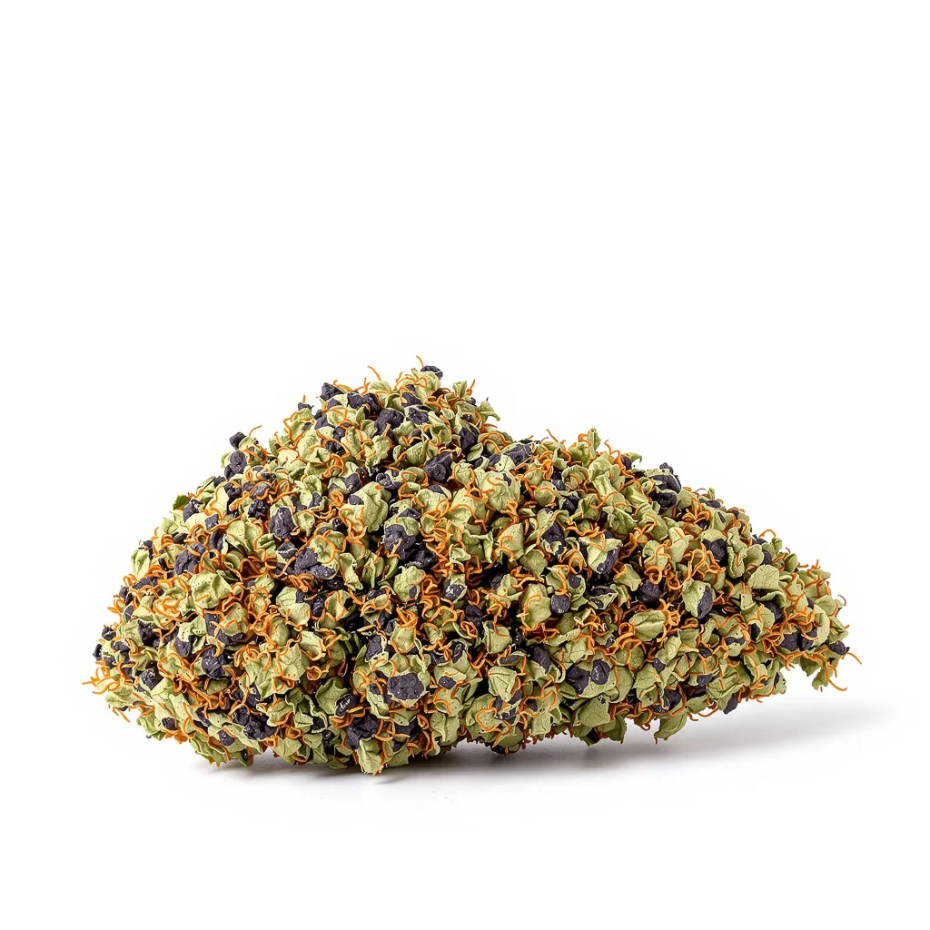 Alien Bubba 79% indica / 21% sativa flower with visible trichomes