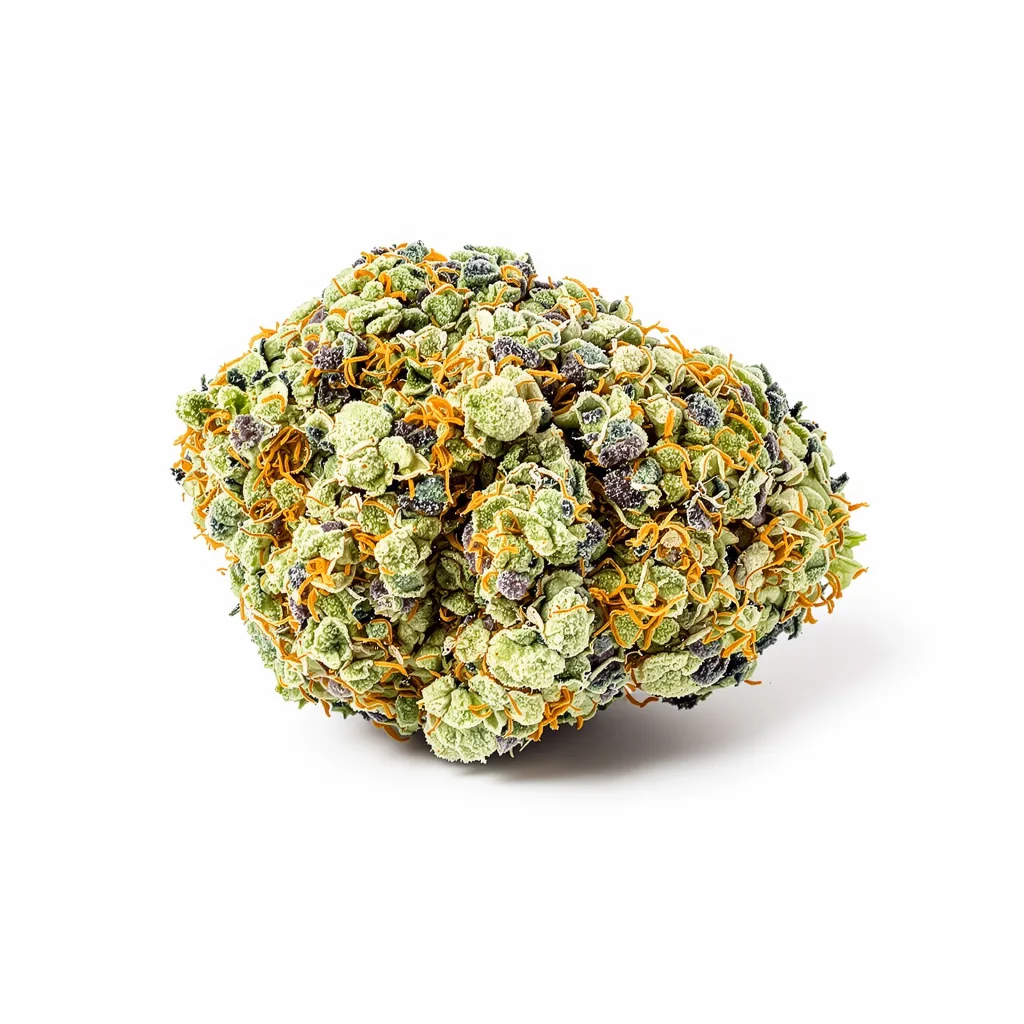Alien Reunion 49% indica / 51% sativa flower with visible trichomes