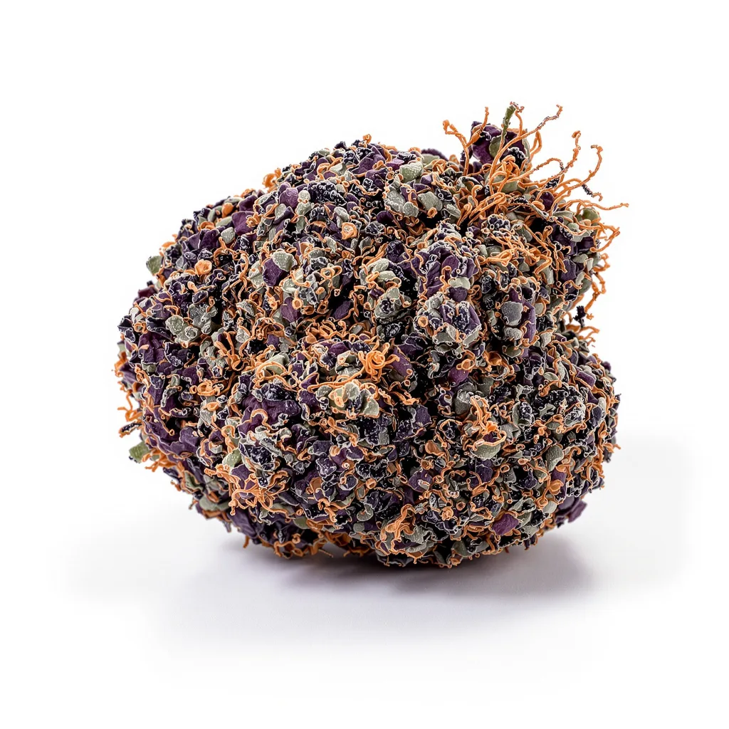Alpine Star 65% indica / 35% sativa flower with visible trichomes