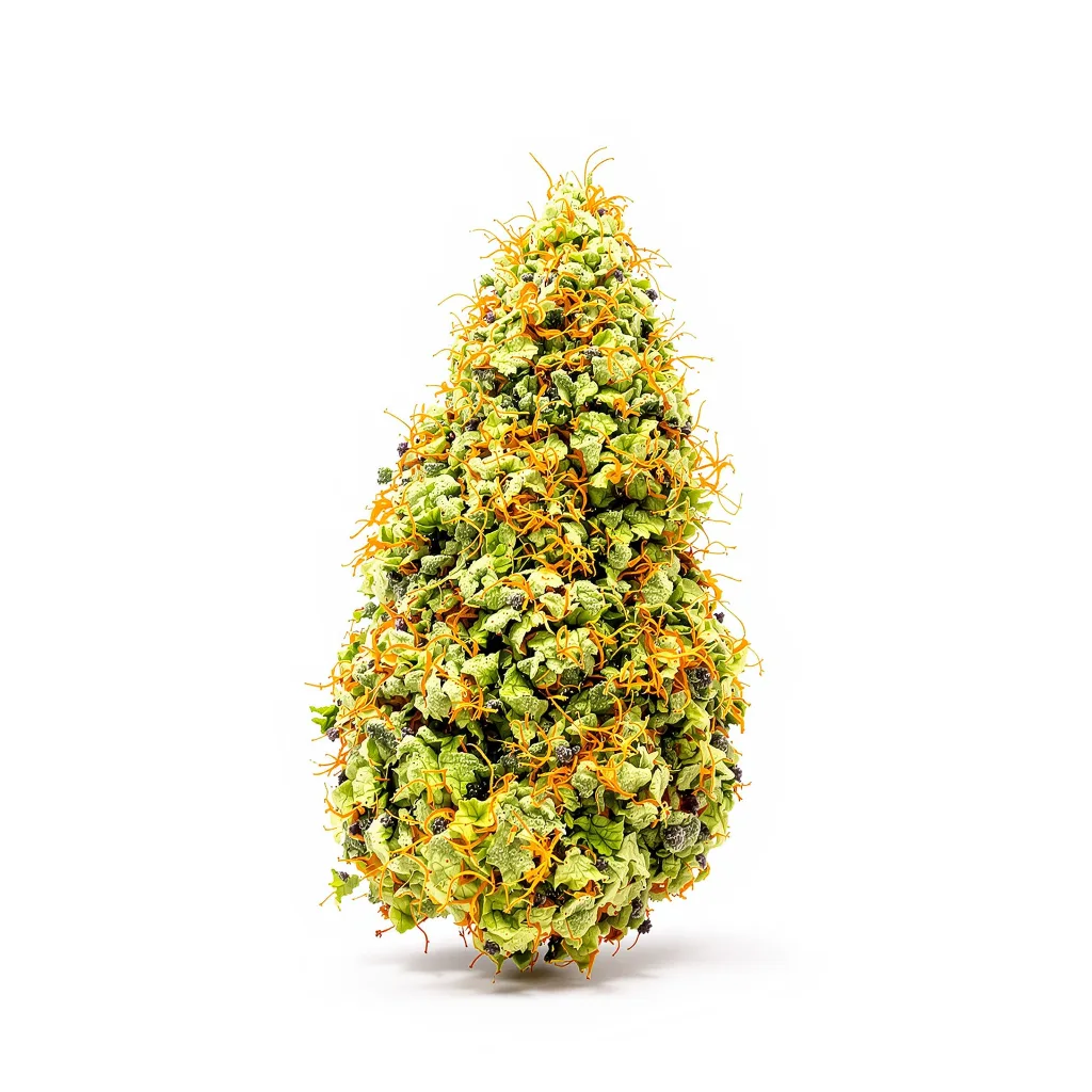 Bianca 14% indica / 86% sativa flower with visible trichomes