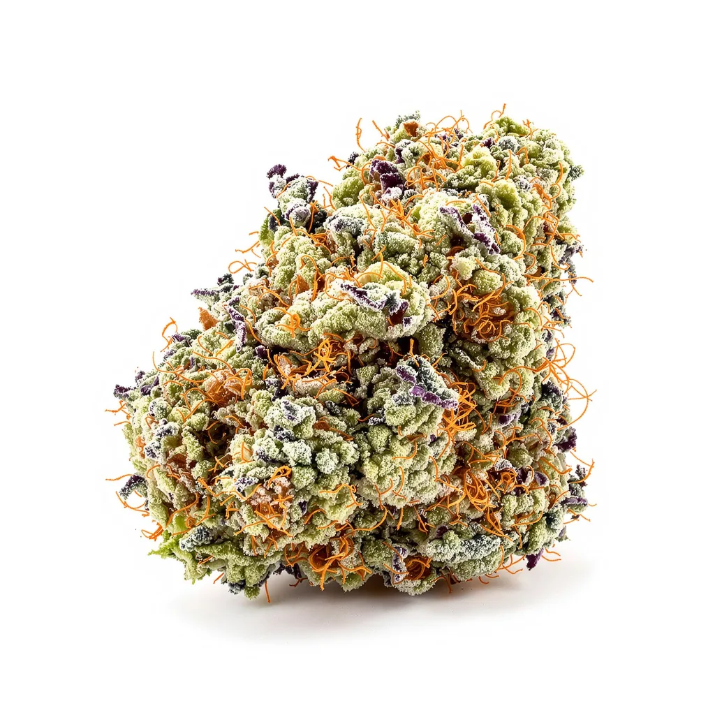 Big Band 37% indica / 63% sativa flower with visible trichomes