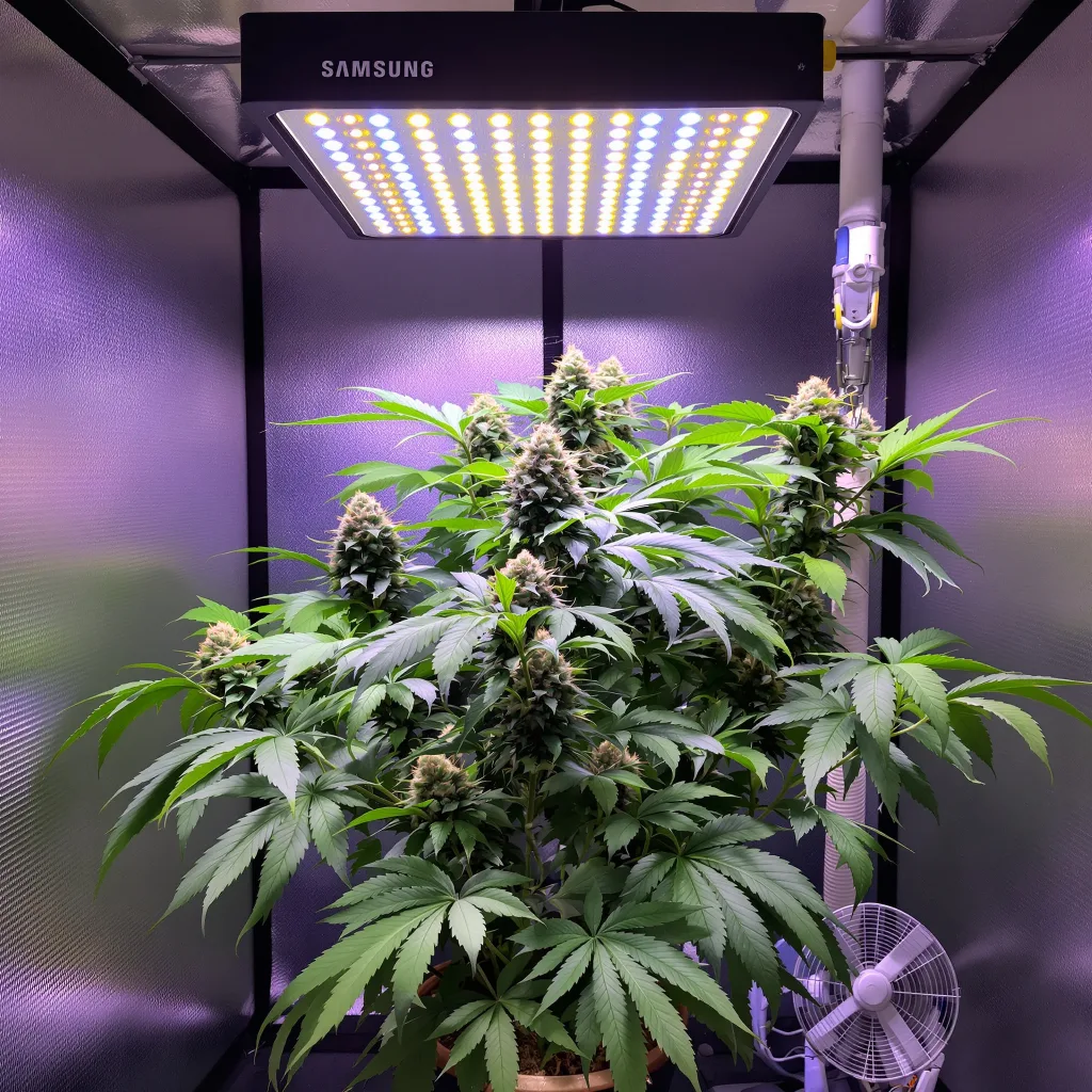 Black Domina cannabis plant in flowering stage — Short feminised