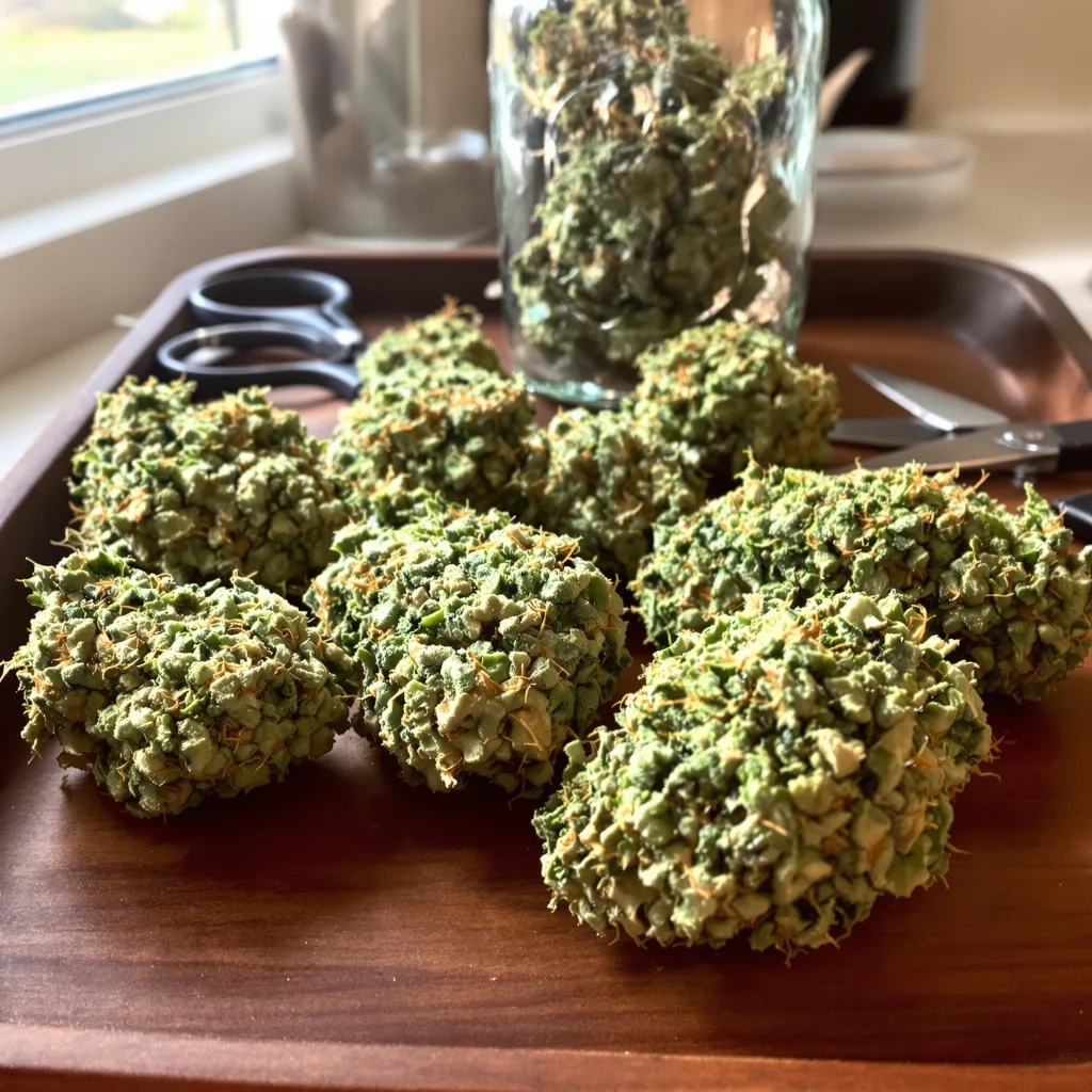 Blue Cinex 23% indica / 77% sativa flower with visible trichomes