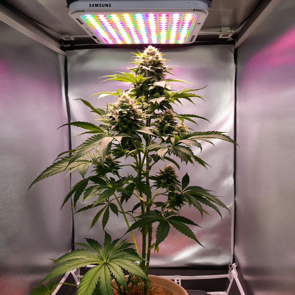 Blue Crack cannabis plant in flowering stage — 90-120 cm. Medium feminised