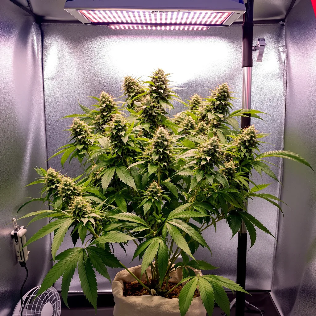 Blue Frost cannabis plant in flowering stage — Short feminised