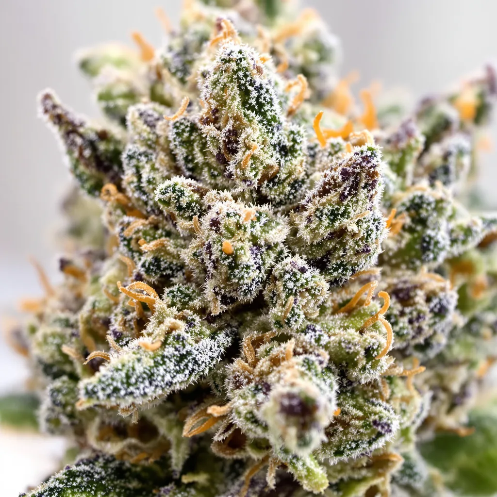 Blue Jay Way cannabis bud close-up showing dense forest-green nugs