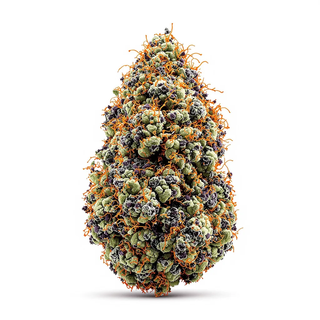 Blue Knight 76% indica / 24% sativa flower with visible trichomes