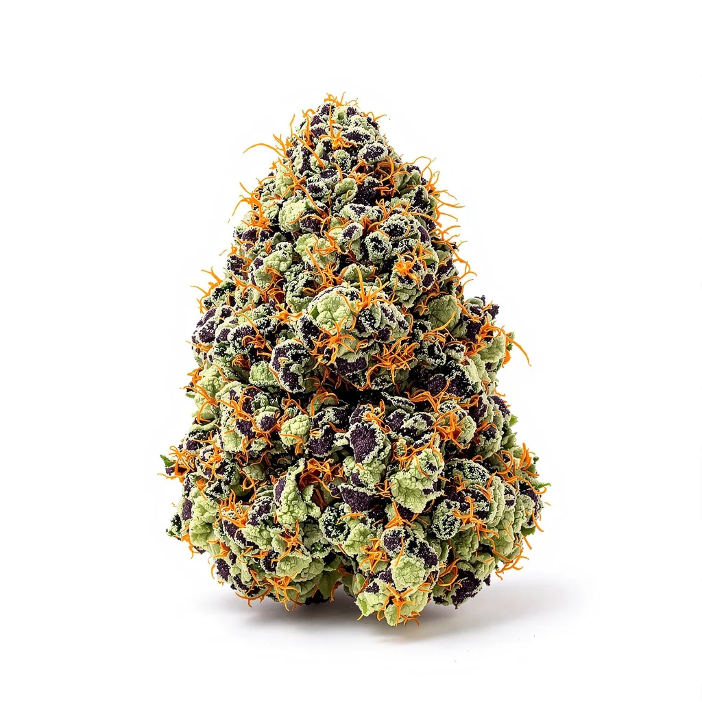 Blue Zombie 66% indica / 34% sativa flower with visible trichomes