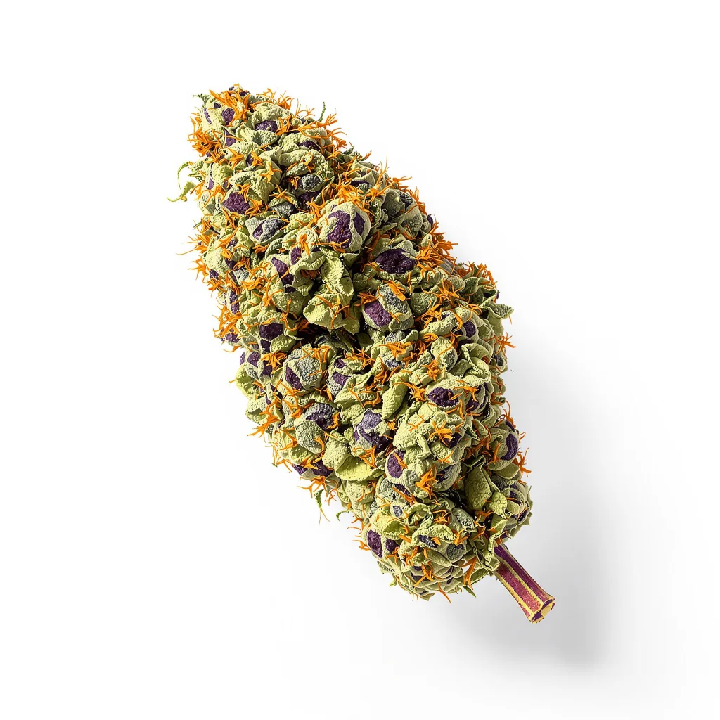 Blueberry 80% indica / 20% sativa flower with visible trichomes
