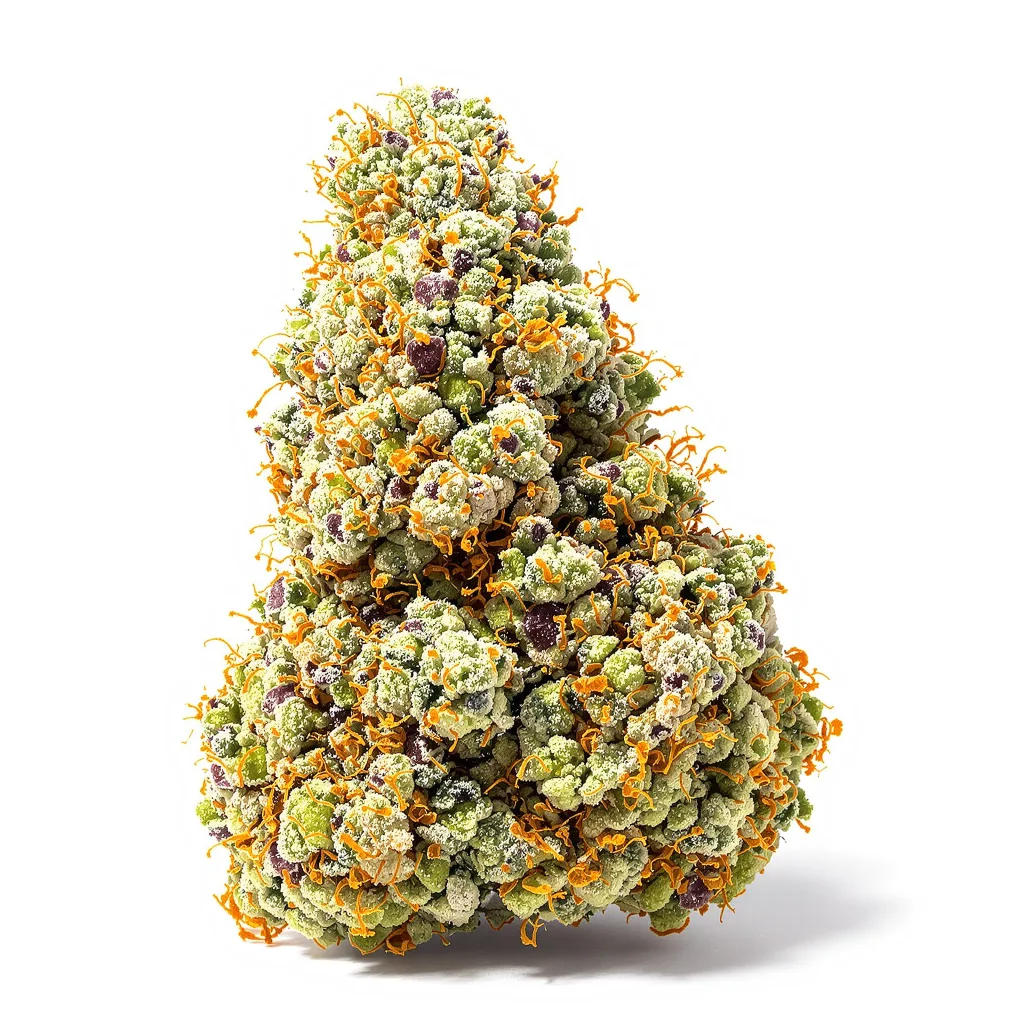 Bruce Banner 43% indica / 57% sativa flower with visible trichomes