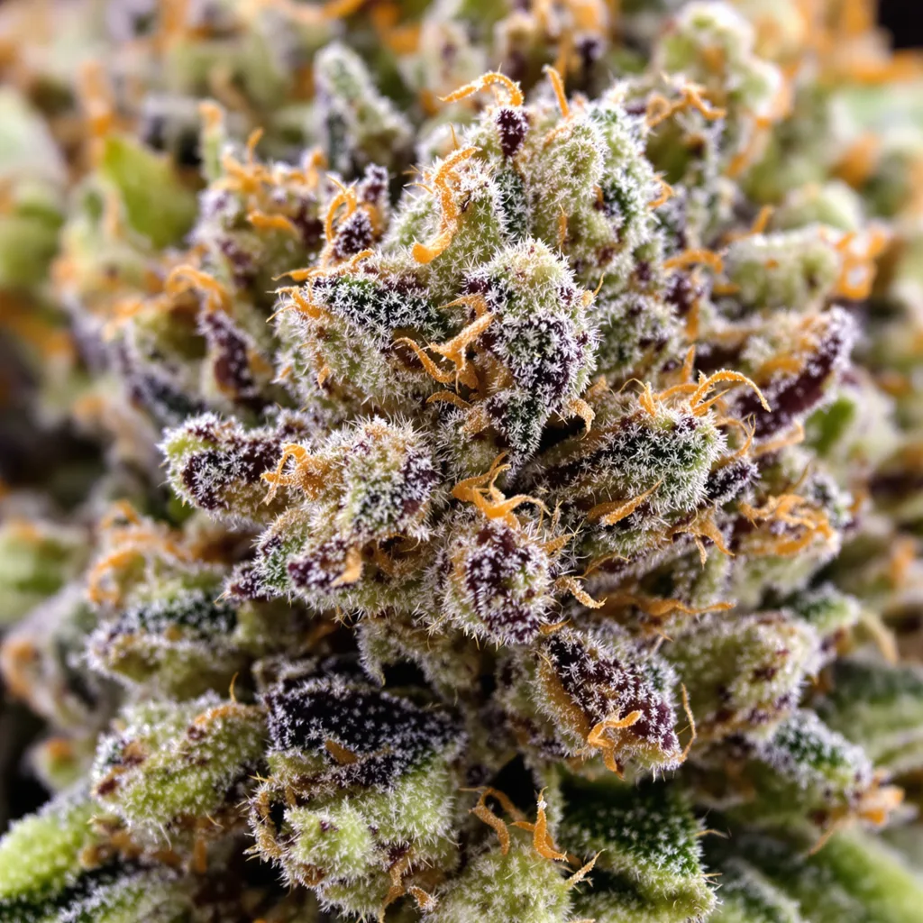 Bubba Tom Hayes cannabis bud close-up showing open-bud structure with orange pistils