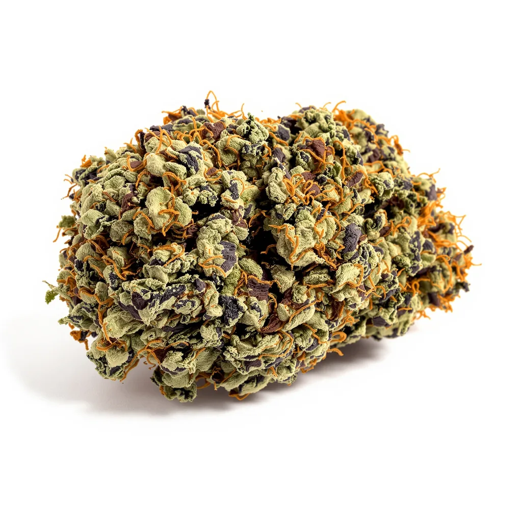 Bubblegum Kush 80% indica / 20% sativa flower with visible trichomes