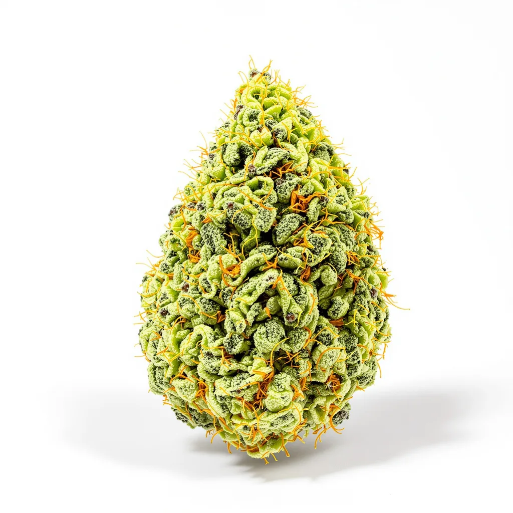 Butterscotch 14% indica / 86% sativa flower with visible trichomes