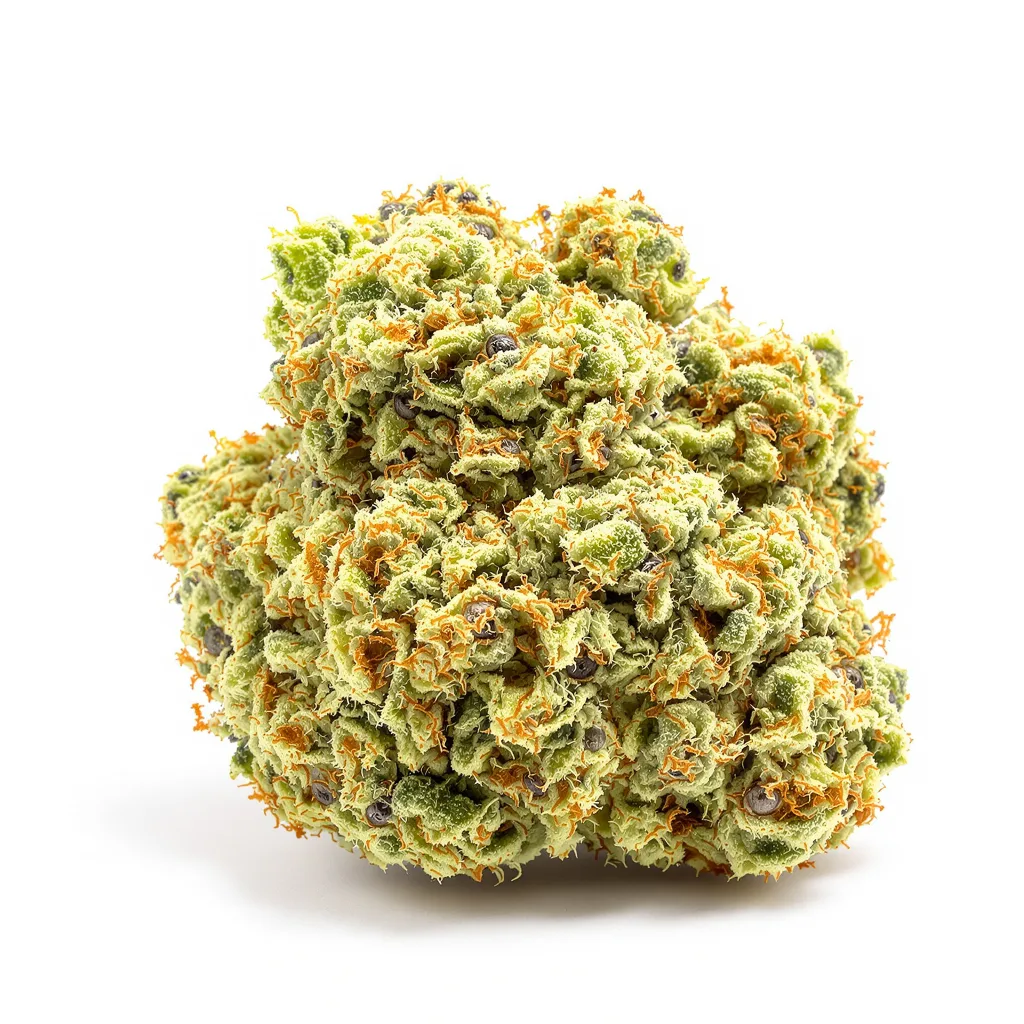 CBD Fast Eddy 42% indica / 58% sativa flower with visible trichomes