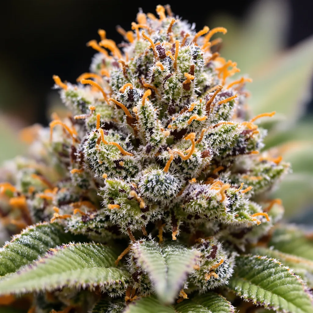 China Yunnan cannabis bud close-up showing dense purple-tinged calyxes