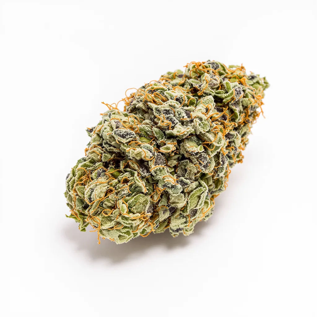 Corkscrew 57% indica / 43% sativa flower with visible trichomes
