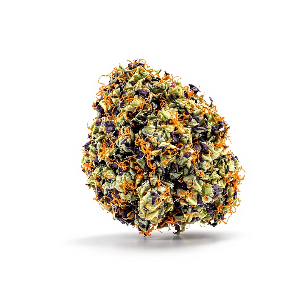 Dogwalker OG 78% indica / 22% sativa flower with visible trichomes