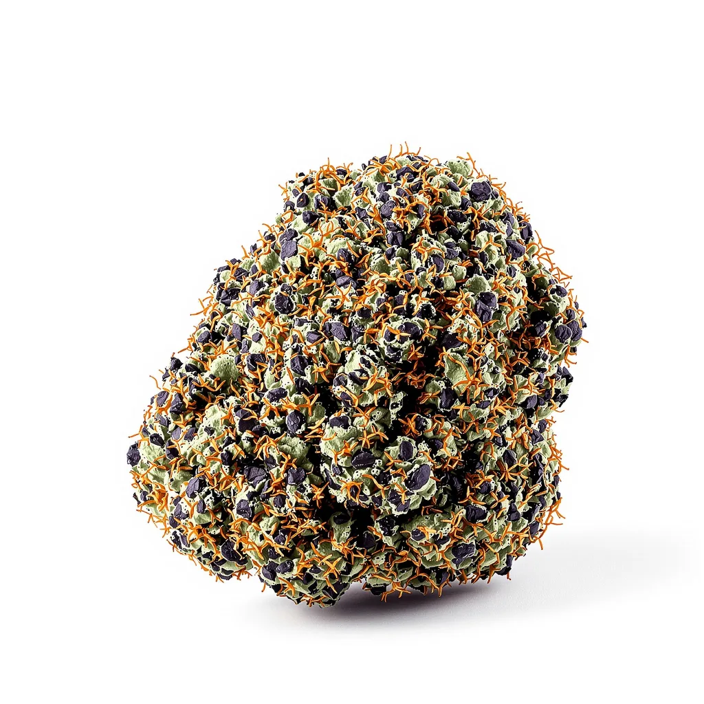 Double Tangie Banana 78% indica / 22% sativa flower with visible trichomes