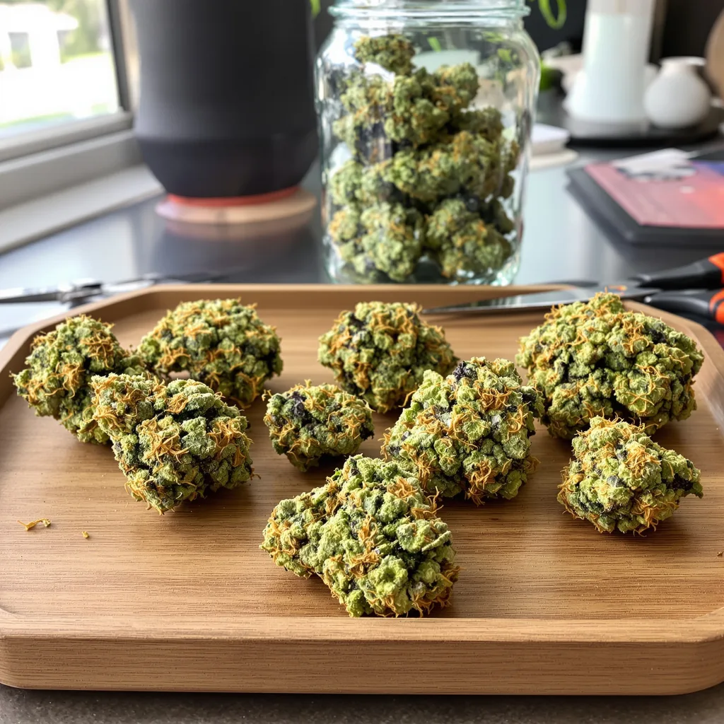 Durban Poison 50% indica / 90% sativa flower with visible trichomes