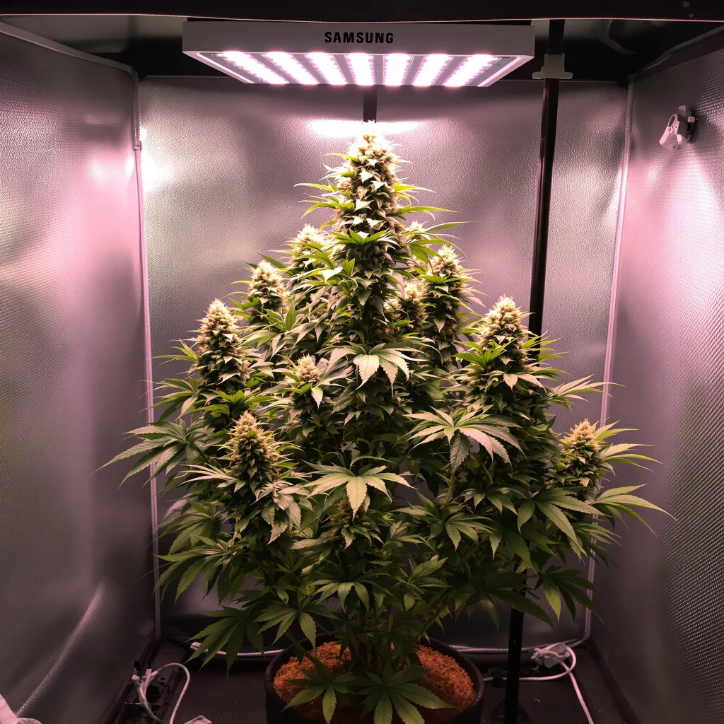 Durga Mata cannabis plant in flowering stage — under 80 cm feminised