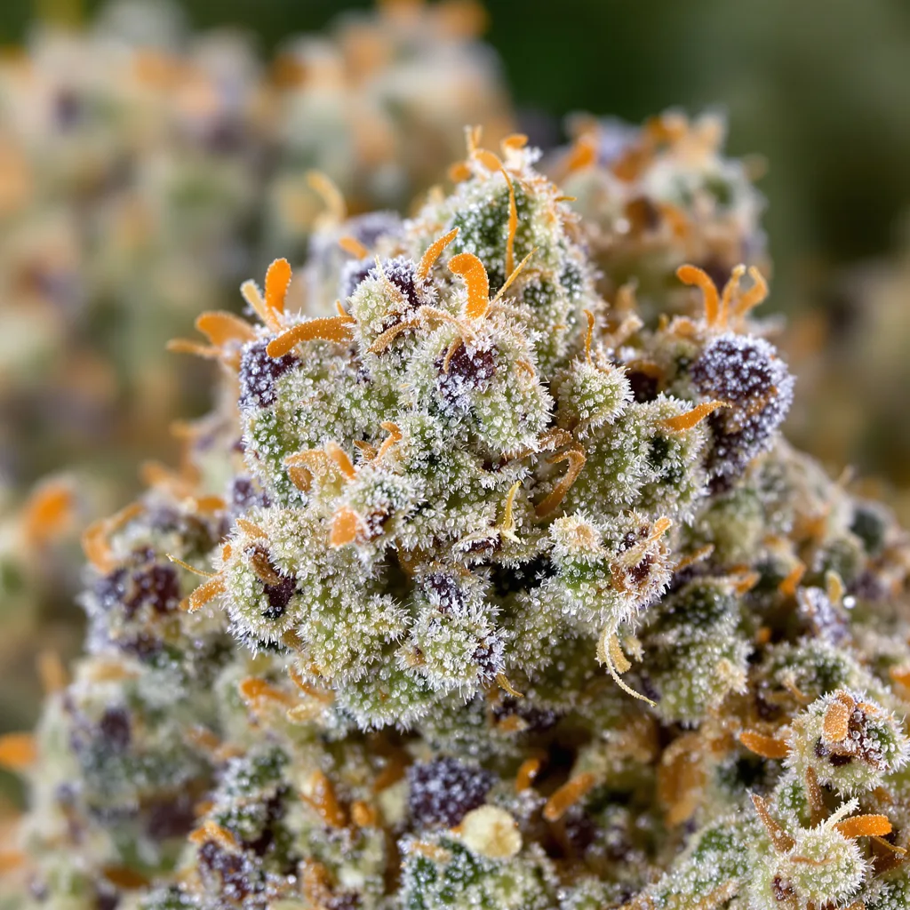 Euphoria Cookies cannabis bud close-up showing open-bud structure with orange pistils