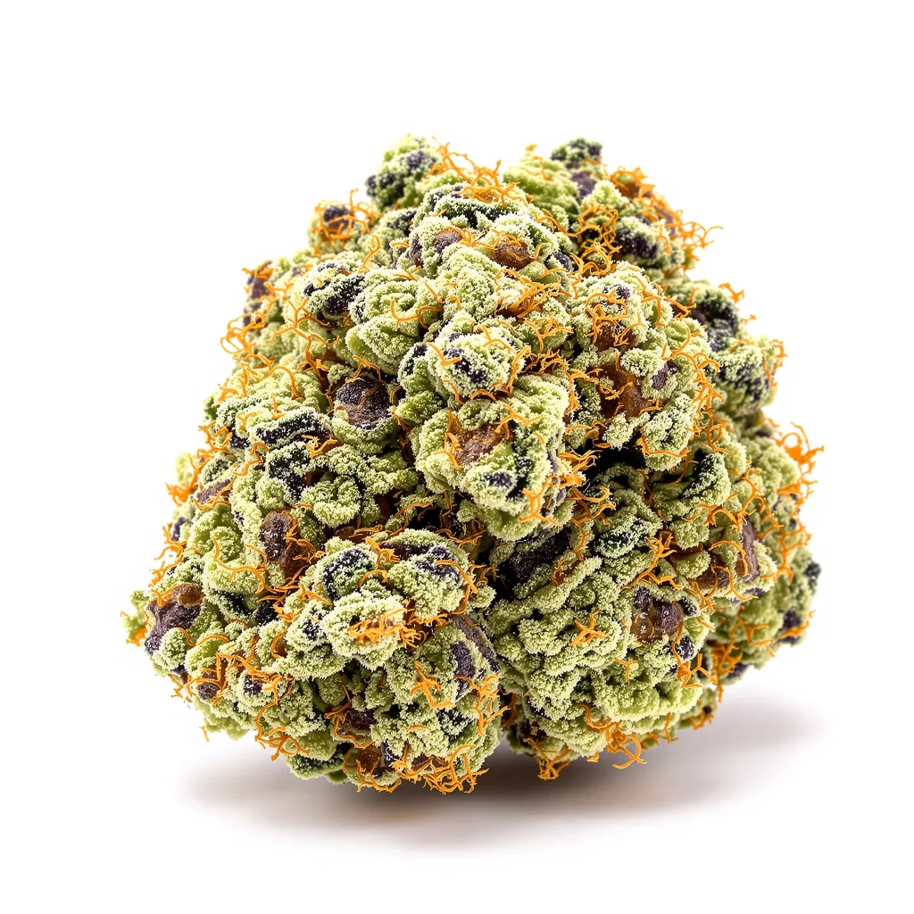 Exodus Cheese 50% indica / 50% sativa flower with visible trichomes