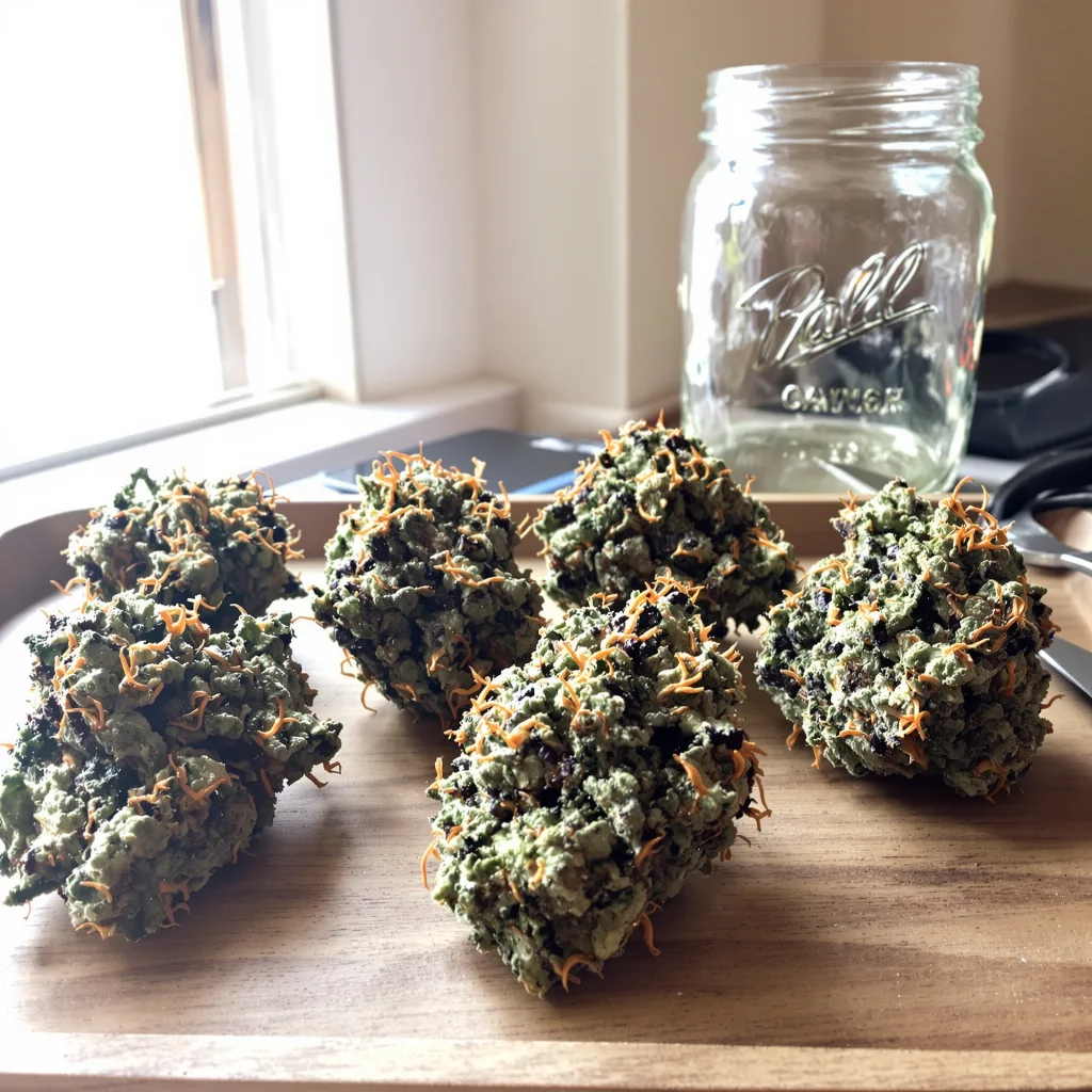Extreme Cream 82% indica / 18% sativa flower with visible trichomes