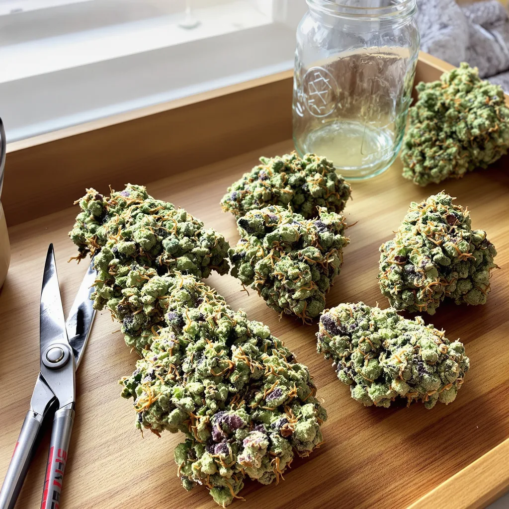 French Cookies 59% indica / 41% sativa flower with visible trichomes