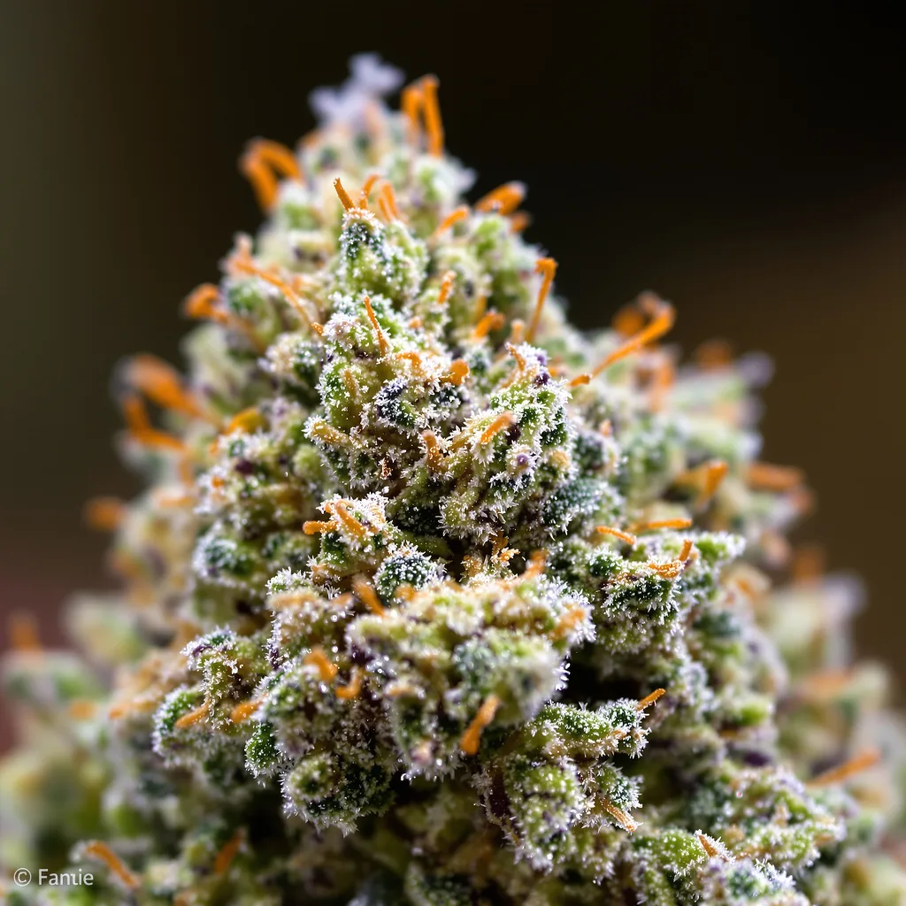 Fresh Powder cannabis bud close-up showing balanced bud structure with frosted trichomes