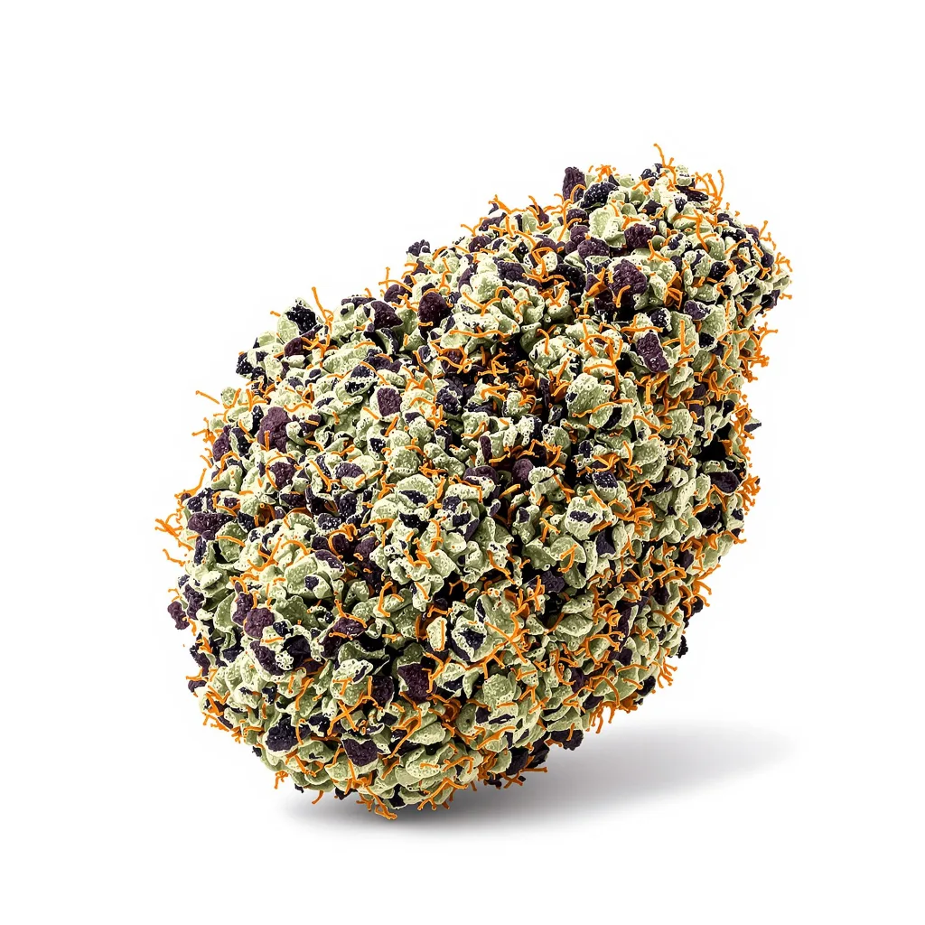 Fruity Chronic Juice 88% indica / 12% sativa flower with visible trichomes