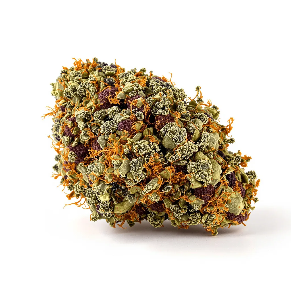 Fruity Widow 72% indica / 28% sativa flower with visible trichomes