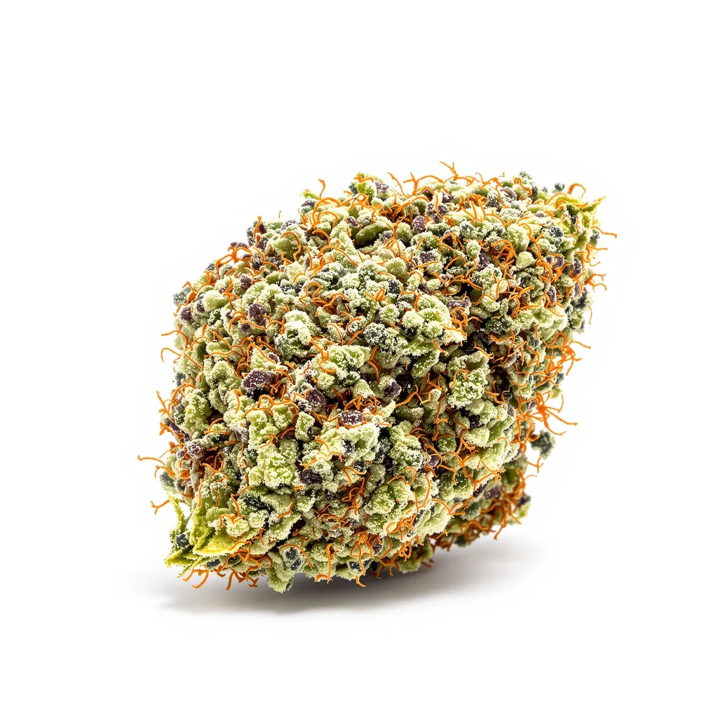 Gelato 38% indica / 62% sativa flower with visible trichomes