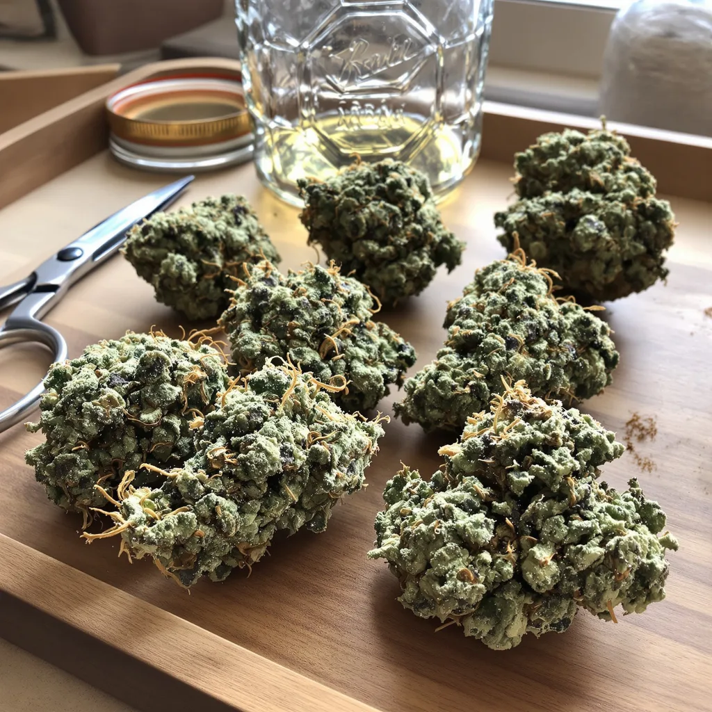 God's Green Crack 50% indica / 40% sativa flower with visible trichomes