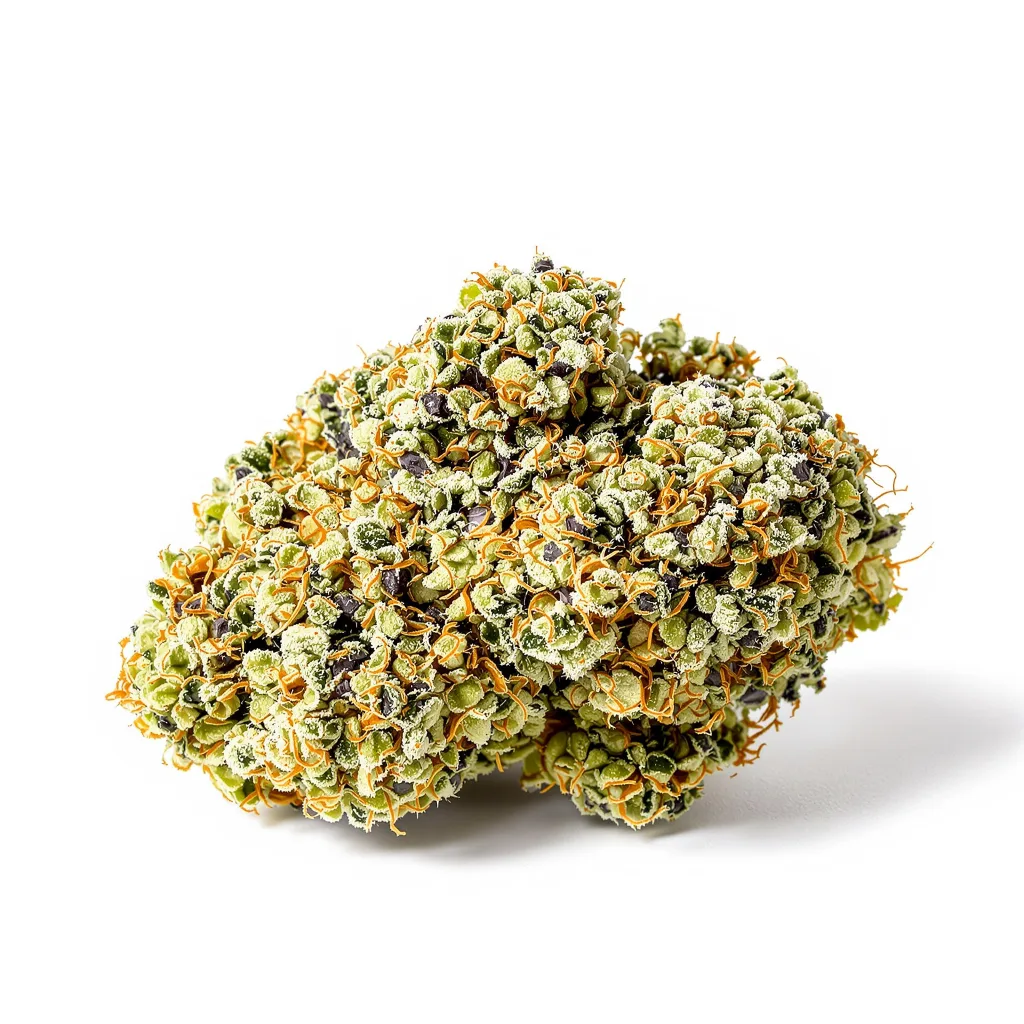 Godzilla Cookies 49% indica / 51% sativa flower with visible trichomes