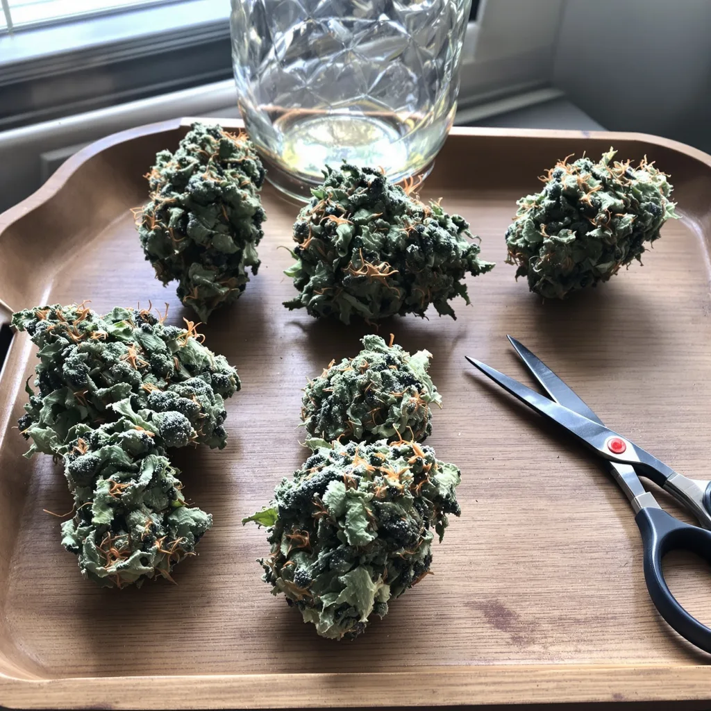 Golden Nugget 37% indica / 63% sativa flower with visible trichomes