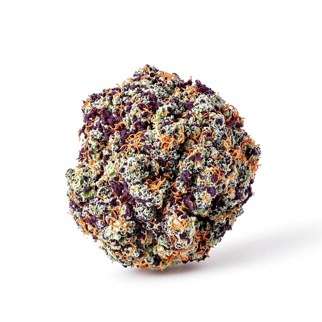 Granddaddy Purple 80% indica / 20% sativa flower with visible trichomes