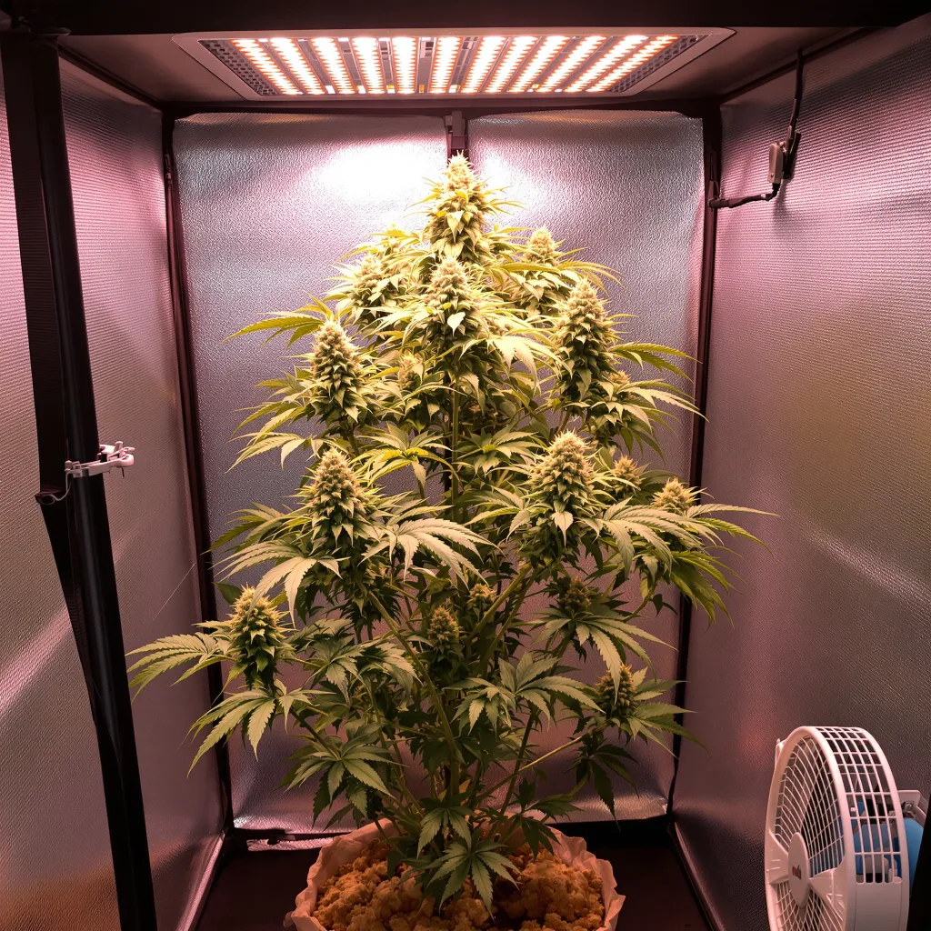 Green Door Kush cannabis plant in flowering stage — 90-120 cm. Medium feminised