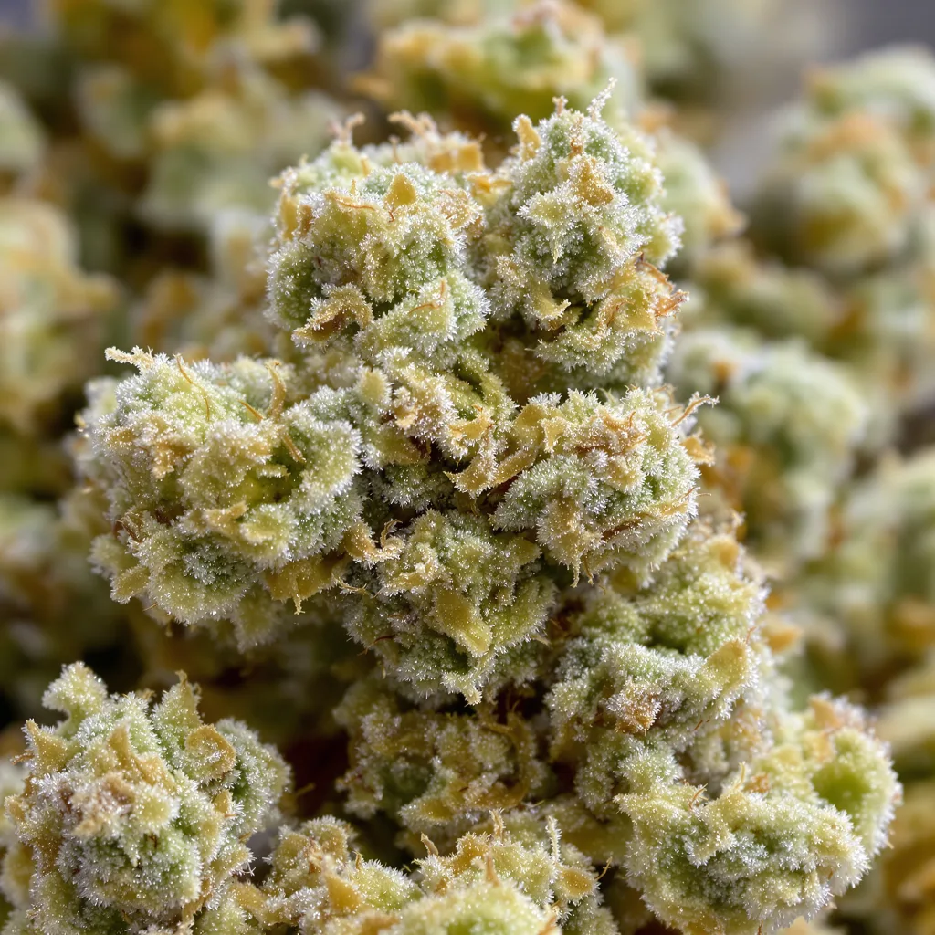 Harlequin CBD cannabis bud close-up showing pale-green low-resin flower