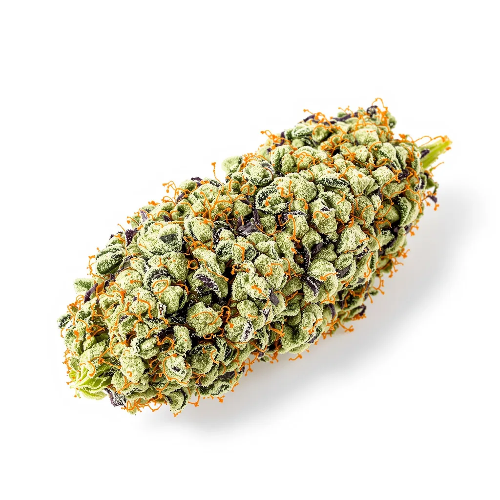 Heavy Duty Fruity 60% indica / 50% sativa flower with visible trichomes