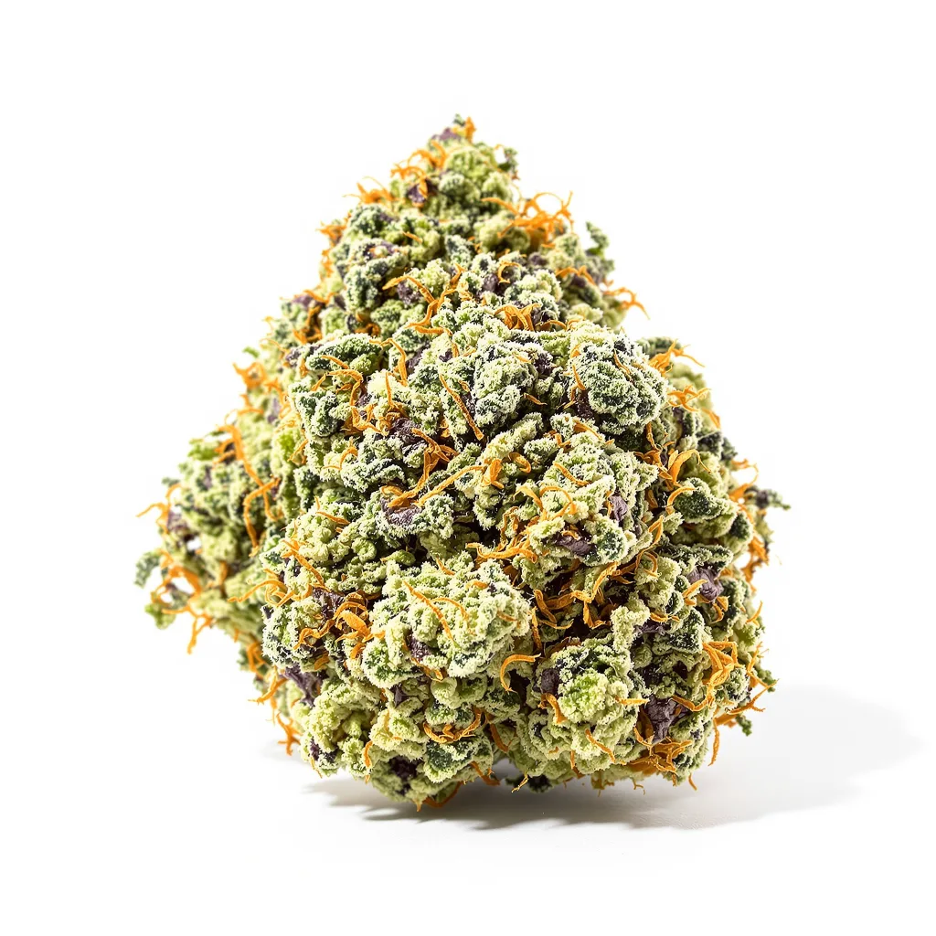 Huckleberry 50% indica / 50% sativa flower with visible trichomes