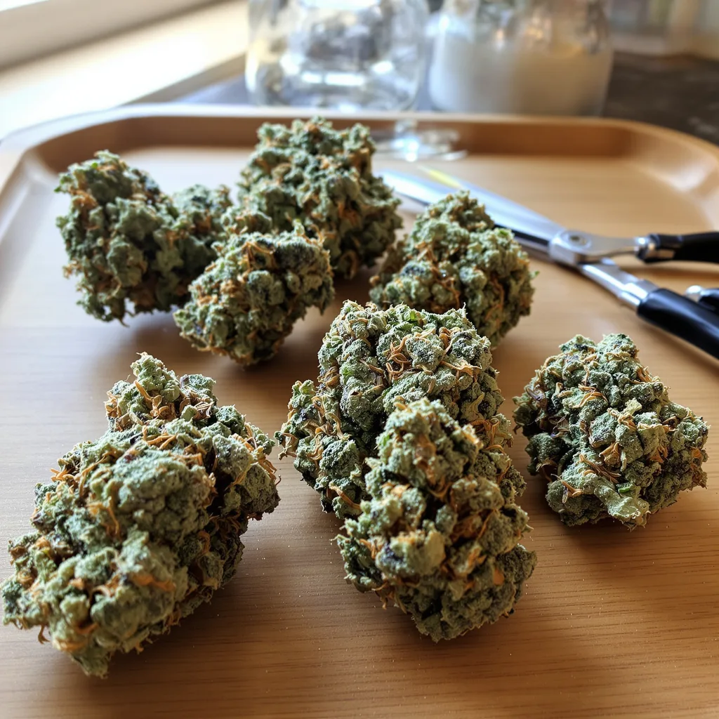 Kobain Kush 61% indica / 39% sativa flower with visible trichomes