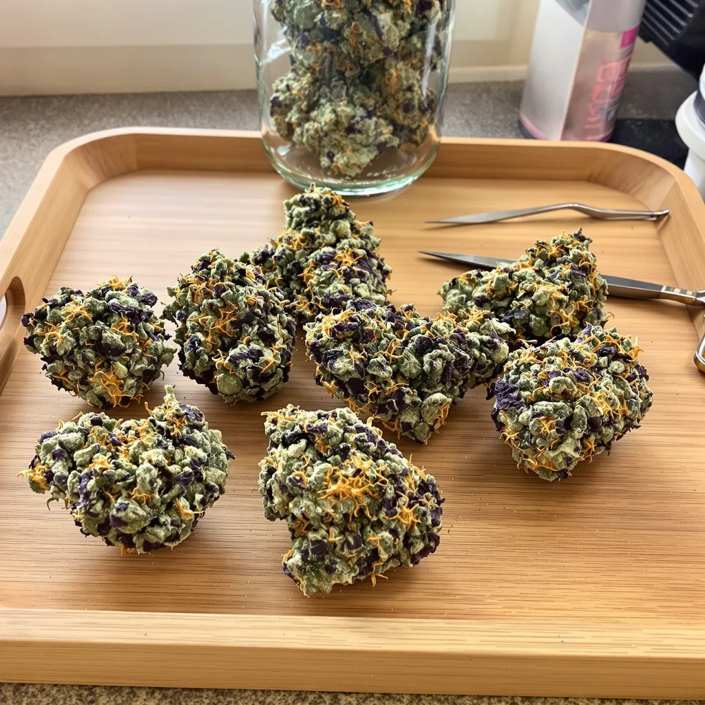 Kushberry 75% indica / 25% sativa flower with visible trichomes