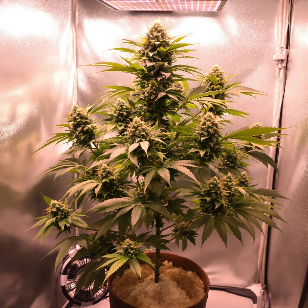 Lavender Jones cannabis plant in flowering stage — 90-120 cm. Medium autoflower