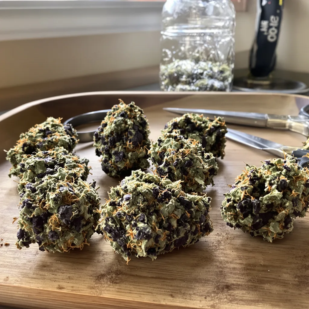 London Pound Cake 73% indica / 27% sativa flower with visible trichomes