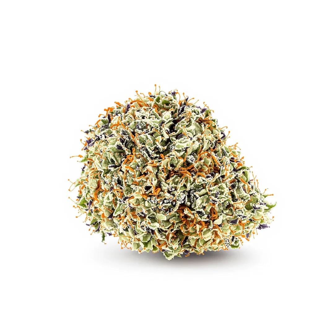 Longbottom Leaf 39% indica / 61% sativa flower with visible trichomes