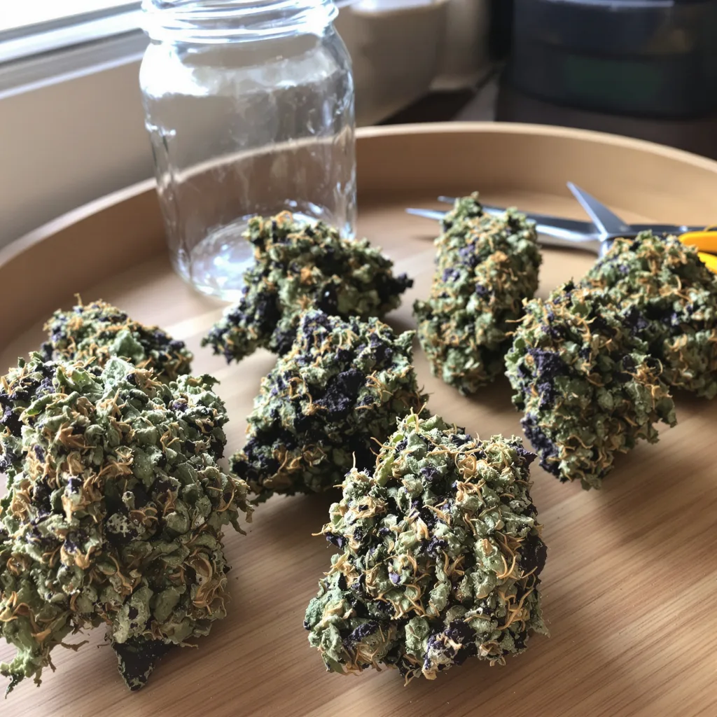 Majestic 12 70% indica / 30% sativa flower with visible trichomes